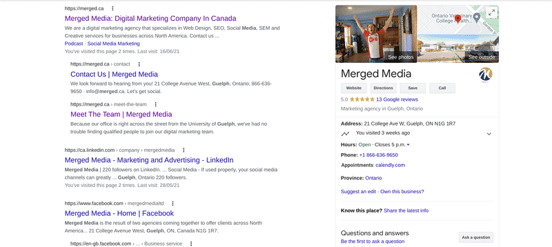Example of Google search engine results page